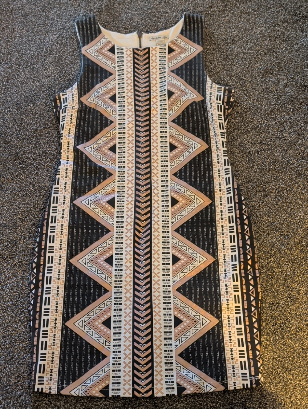 Charlotte Russe Black and Beige Geo-Pattern Sleeveless Mini Dress